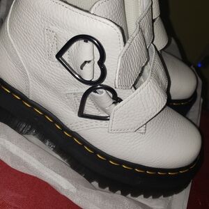Dr. Martens White Ankle Boots with Black Heart Detail